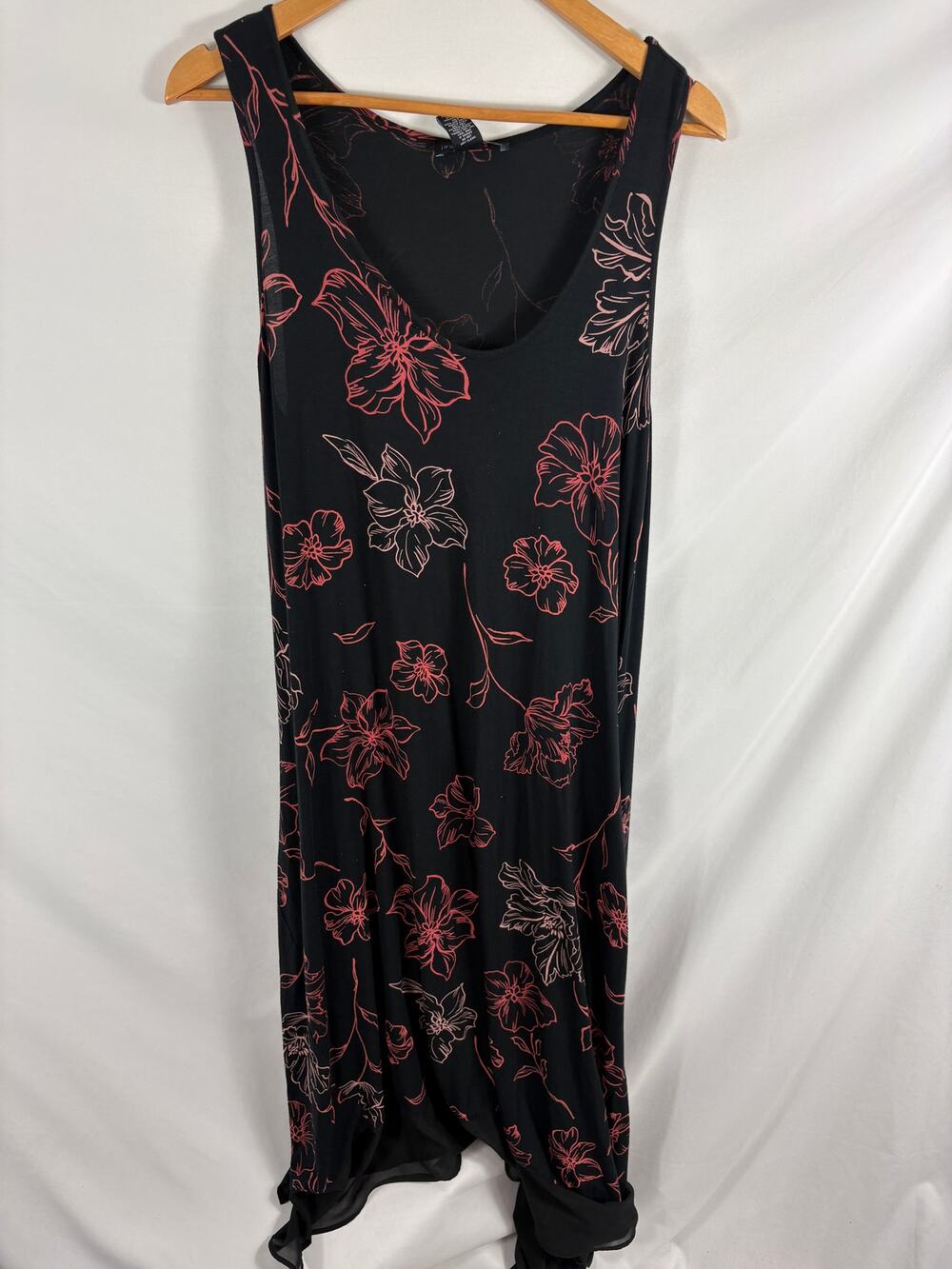 Joan Vass Black Stencil Garden Scoop Neck Maxi Dress Size Medium